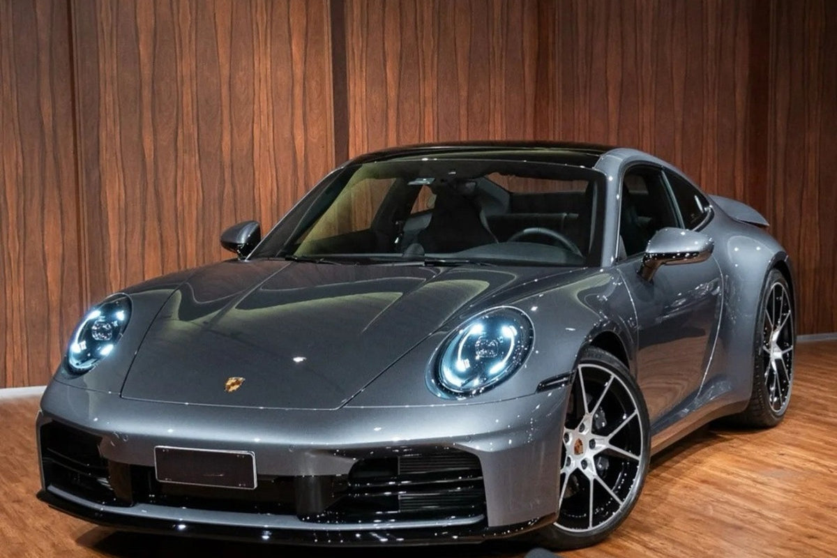 Metallic Volcanic Gray vehicle with visible panel boundaries for a PPF edge observation guide