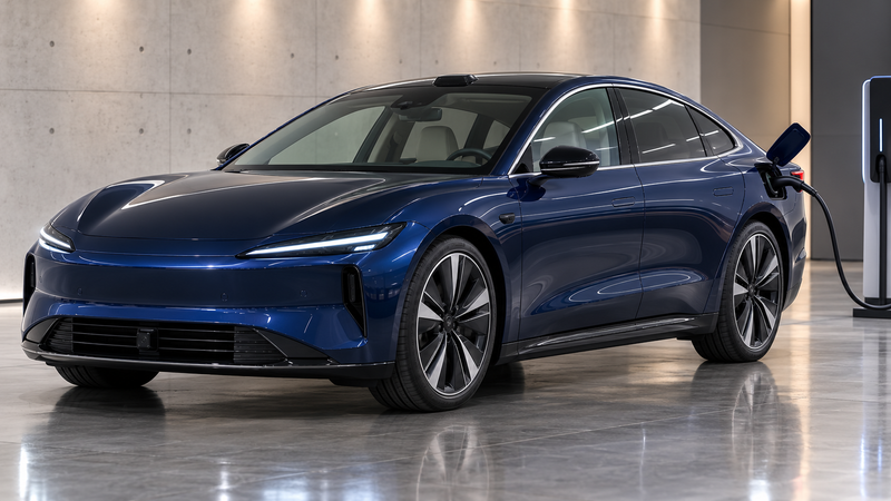 Electric sedan in deep blue colored paint protection film — EV paint protection guide 2026