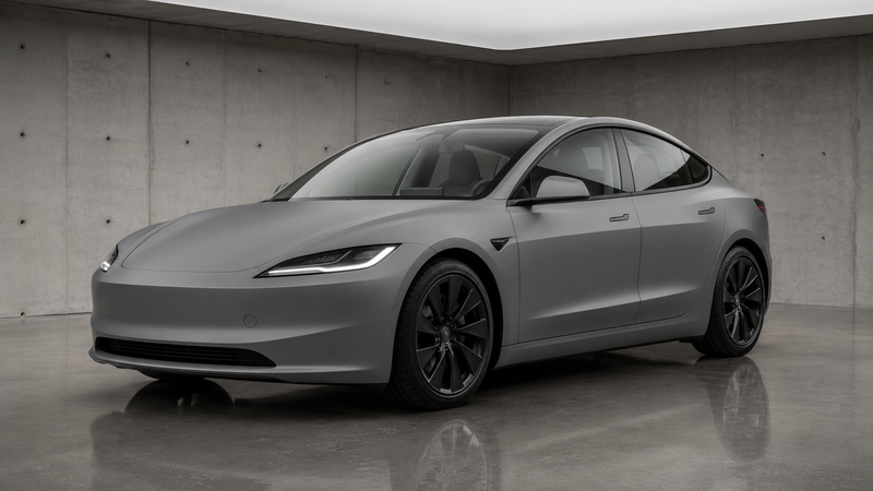 Tesla Model 3 finished in grey colored paint protection film — Tesla PPF paint thickness guide 2026