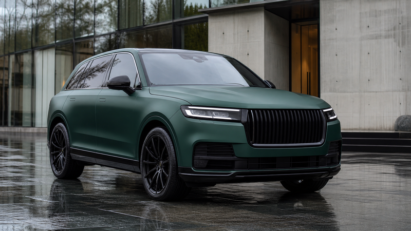 Unbranded premium SUV in deep matte emerald green paint protection film