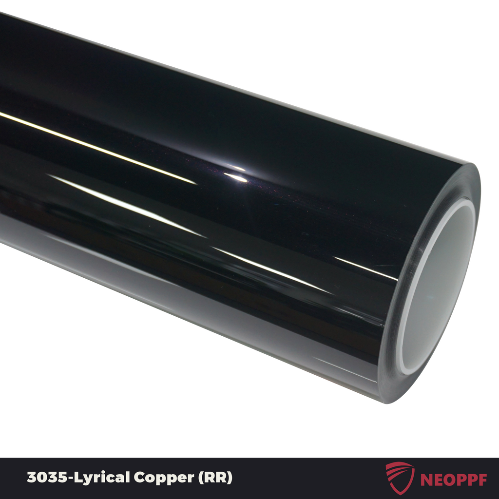 A sports car with Lyrical Copper paint protection film colored wrap is parking in the garage