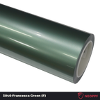 A sports car with Francesca Green paint protection film colored wrap is parking in the garage