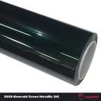 A sports car with Emerald Green Metallic paint protection film colored wrap is parking in the garage