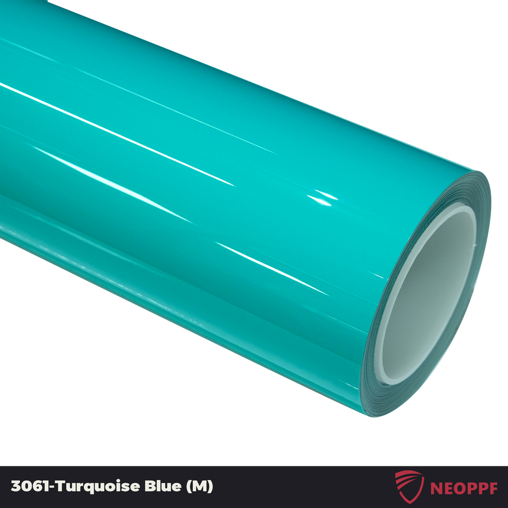 A sports car with Turquoise Blue paint protection film colored wrap is parking in the garage