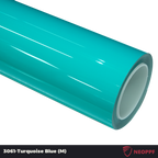 A sports car with Turquoise Blue paint protection film colored wrap is parking in the garage