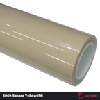 A sports car with Sahara Yellow paint protection film colored wrap is parking in the garage