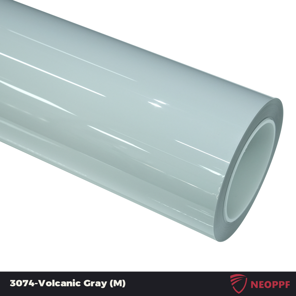 A sports car with Volcanic Gray paint protection film colored wrap is parking in the garage