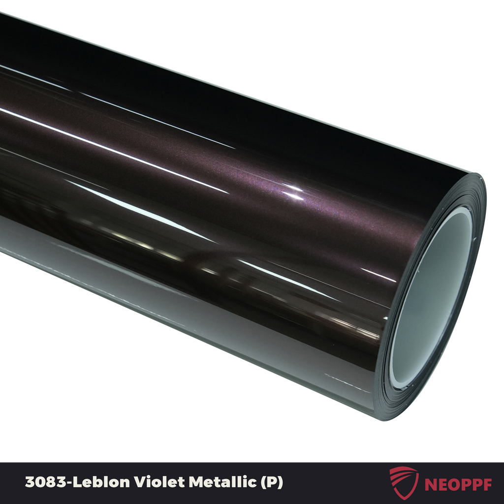 A sports car with Leblon Violet Metallic paint protection film colored wrap is parking in the garage
