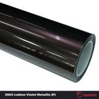 A sports car with Leblon Violet Metallic paint protection film colored wrap is parking in the garage