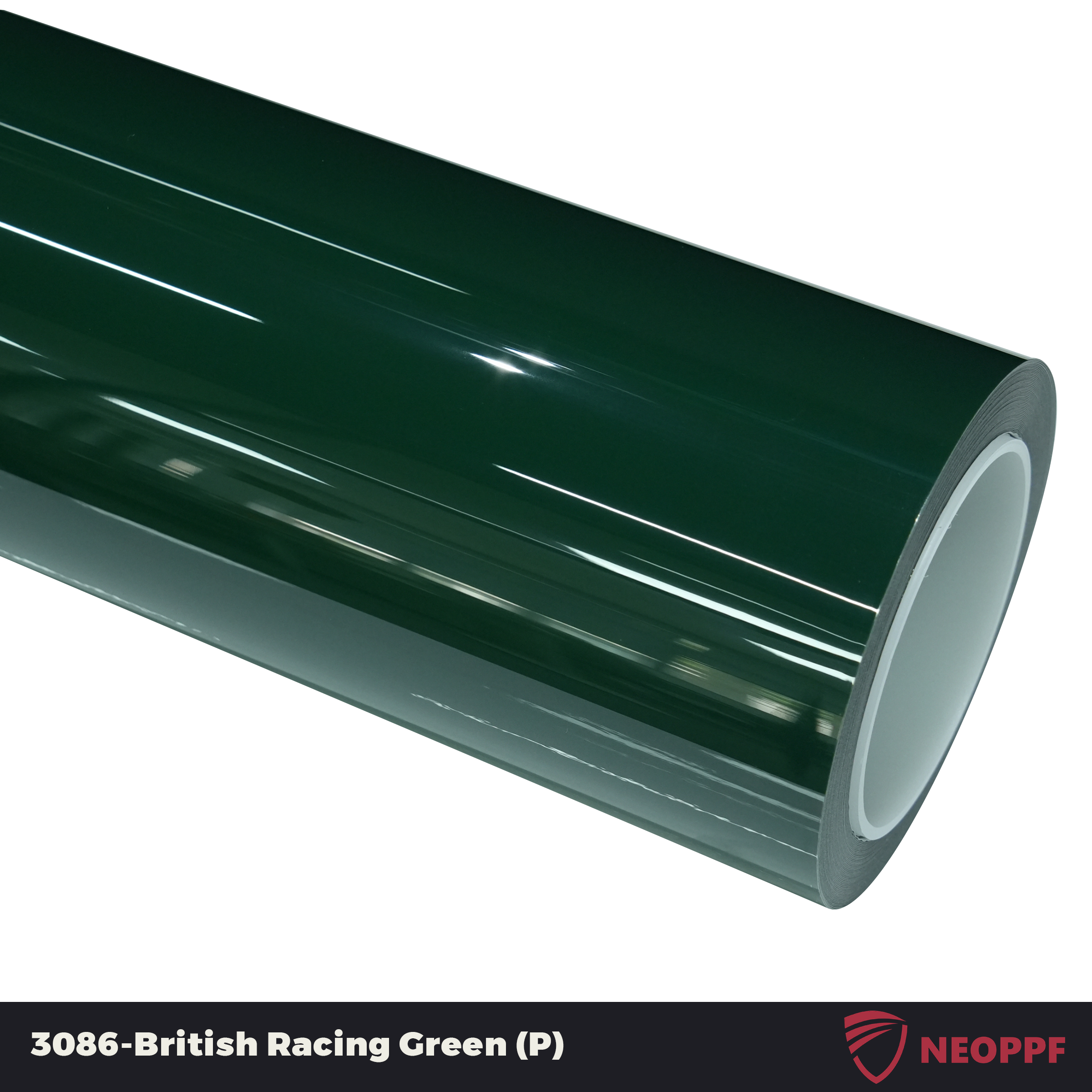 A sports car with British Racing Creen paint protection film colored wrap is parking in the garage
