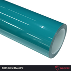 A sports car with Gulf Blue paint protection film colored wrap is parking in the garage