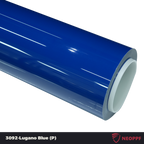 A sports car with Lugano Blue paint protection film colored wrap is parking in the garage