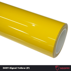 A sports car with Signal Yellow paint protection film colored wrap is parking in the garage