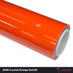 A sports car with Crystal Orange Red paint protection film colored wrap is parking in the garage