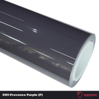 A sports car with Provence Purple paint protection film colored wrap is parking in the garage
