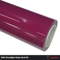 A sports car with Starlight Ruby Red paint protection film colored wrap is parking in the garage