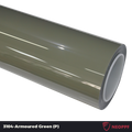 A sports car with Armoured Green paint protection film colored wrap is parking in the garage