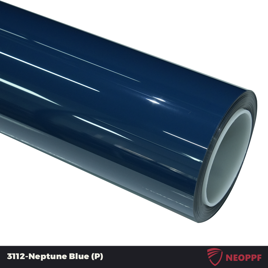 A sports car with Neptune Blue paint protection film colored wrap is parking in the garage