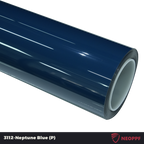 A sports car with Neptune Blue paint protection film colored wrap is parking in the garage
