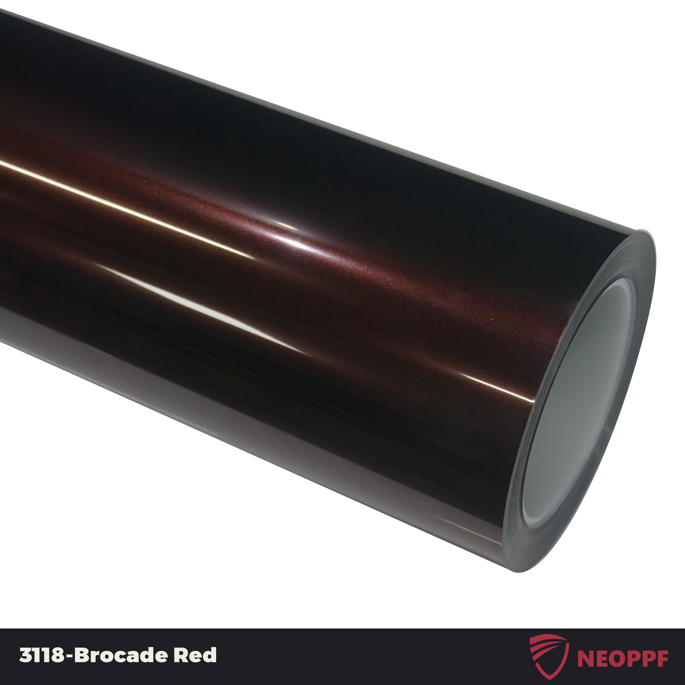 A sports car with Brocade Red paint protection film colored wrap is parking in the garage