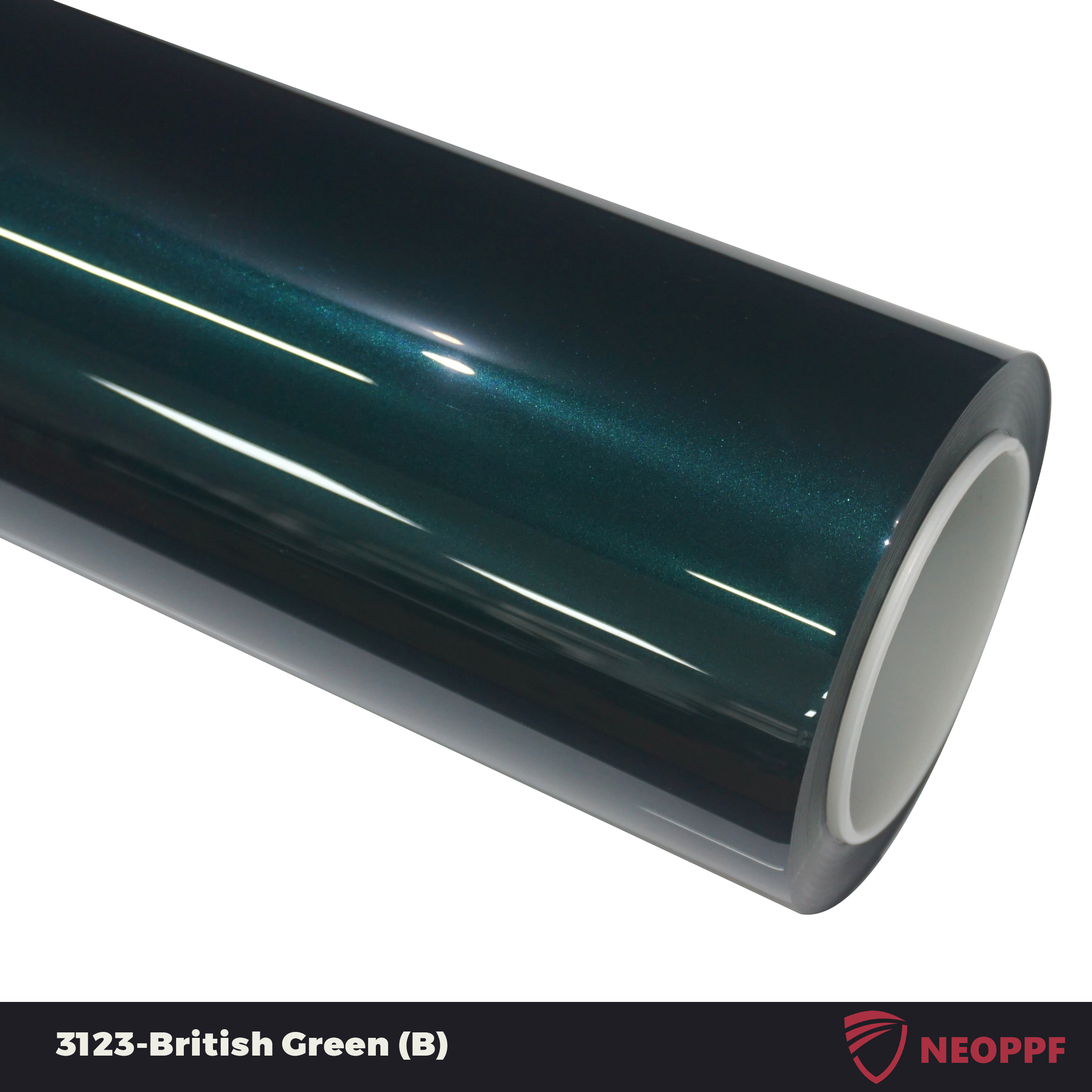 A sports car with British Green paint protection film colored wrap is parking in the garage