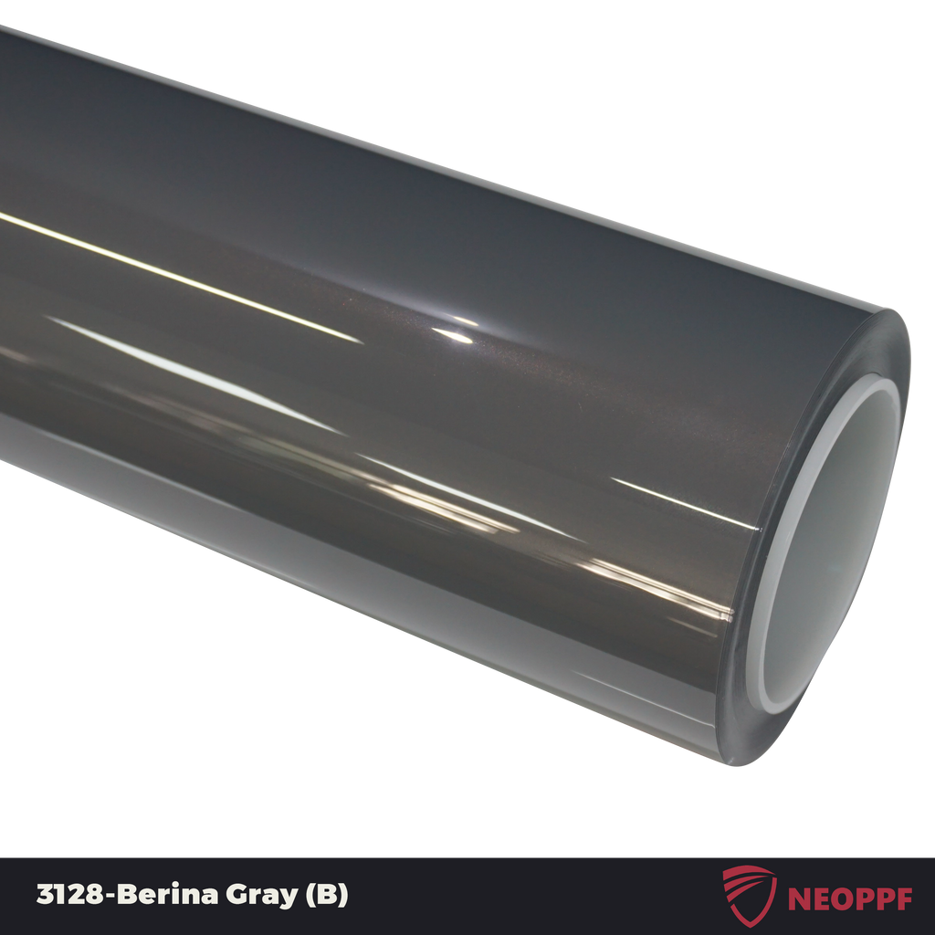 A sports car with Berina Gray paint protection film colored wrap is parking in the garage