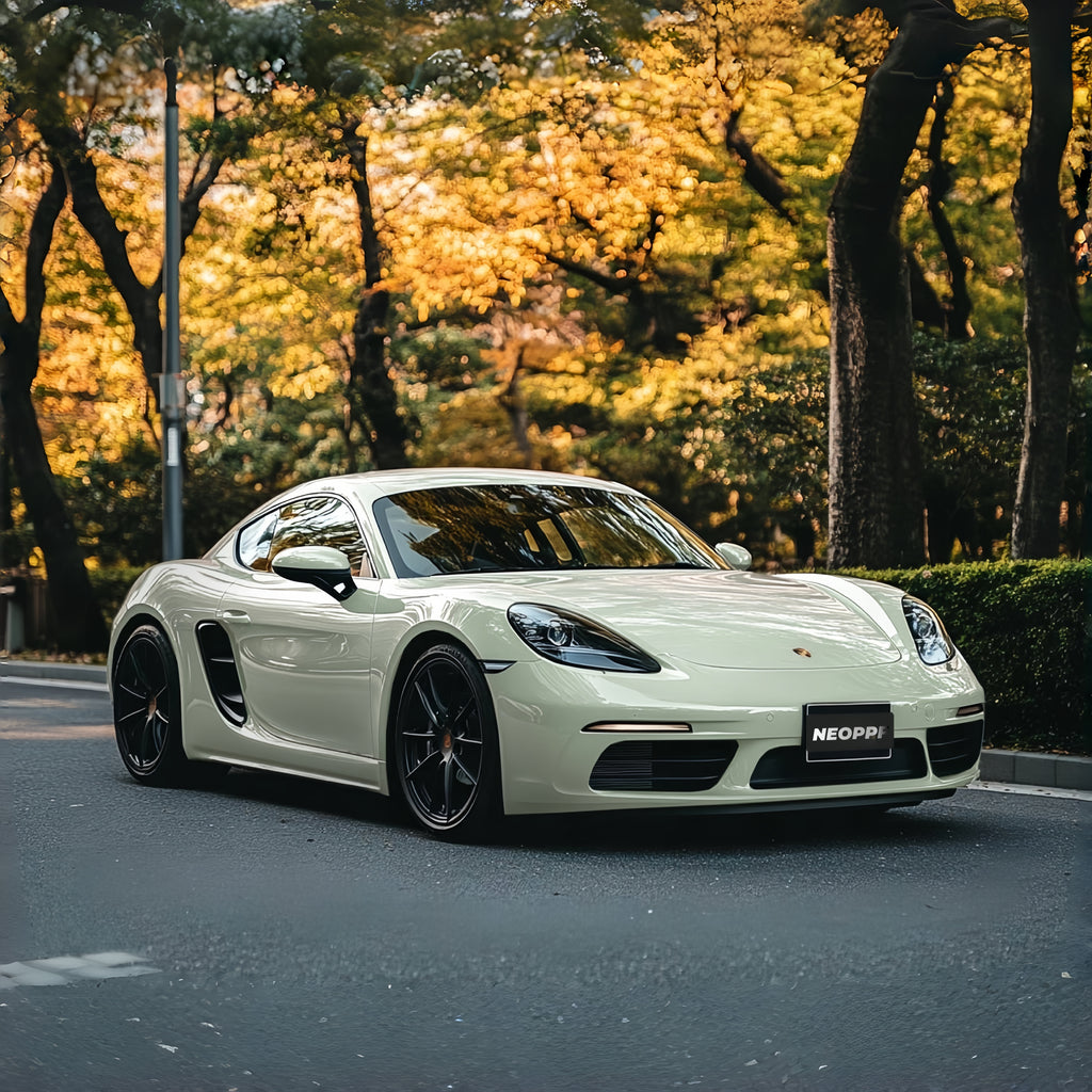 A sports car with Agate Gray paint protection film colored wrap is parking in the garage