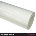 A sports car with Mineral White paint protection film colored wrap is parking in the garage