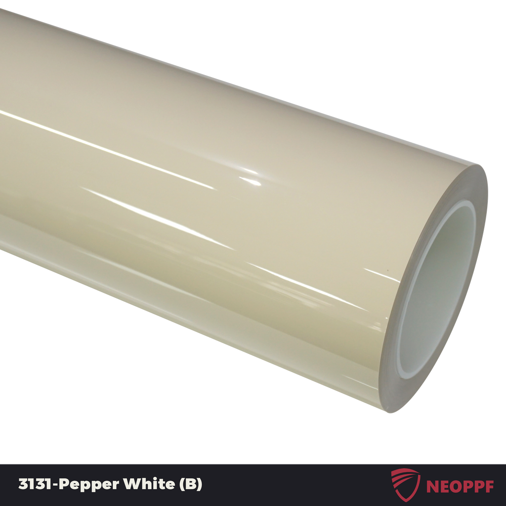 A sports car with Pepper White paint protection film colored wrap is parking in the garage