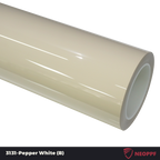 A sports car with Pepper White paint protection film colored wrap is parking in the garage