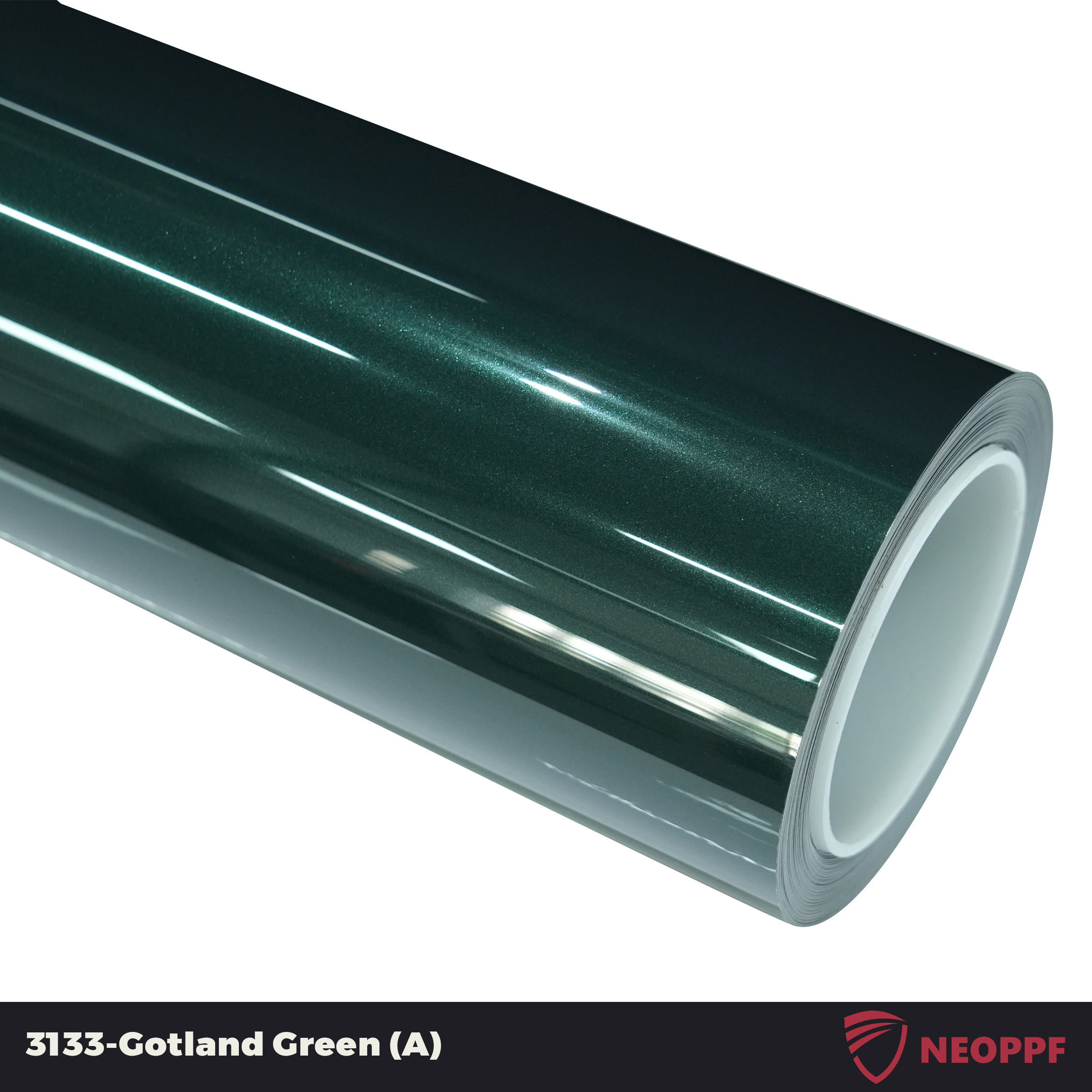 A sports car with Gotland Green paint protection film colored wrap is parking in the garage