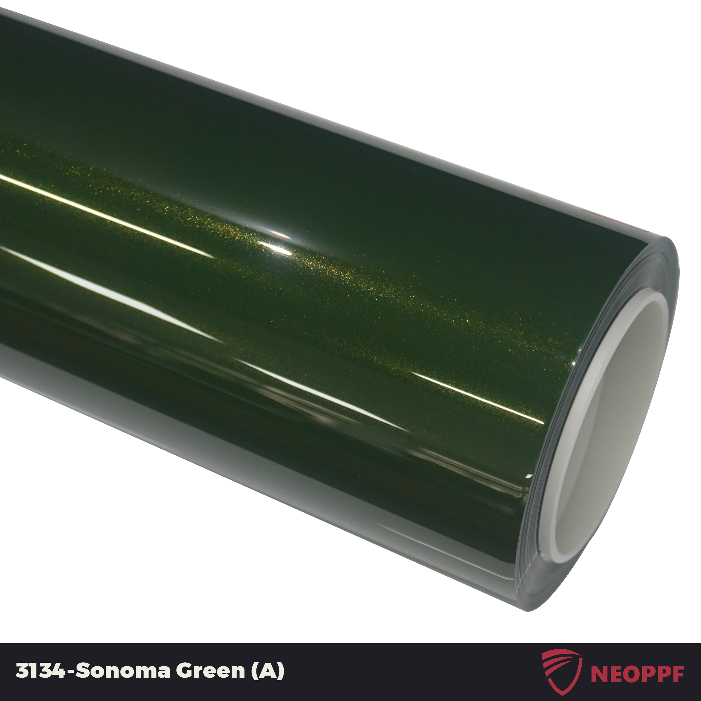 A sports car with Sonoma Green paint protection film colored wrap is parking in the garage