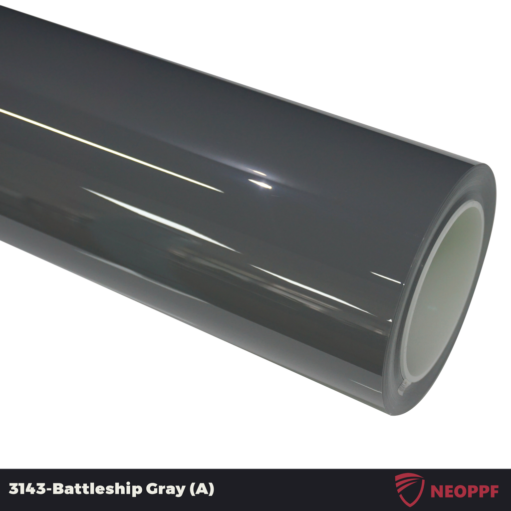 A sports car with Battleship Gray paint protection film colored wrap is parking in the garage