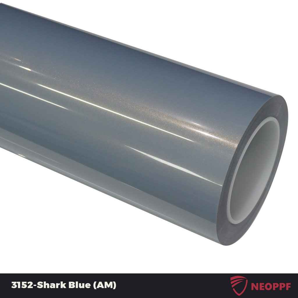 A sports car with Shark Blue paint protection film colored wrap is parking in the garage