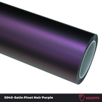 A sports car with Satin Pinot Noir Purple paint protection film colored wrap is parking in the garage