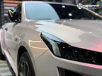 A sports car with Mary Kay Pink paint protection film colored wrap is parking in the garage