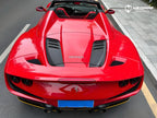 A sports car with Renovated Ferrari Red paint protection film colored wrap is parking in the garage