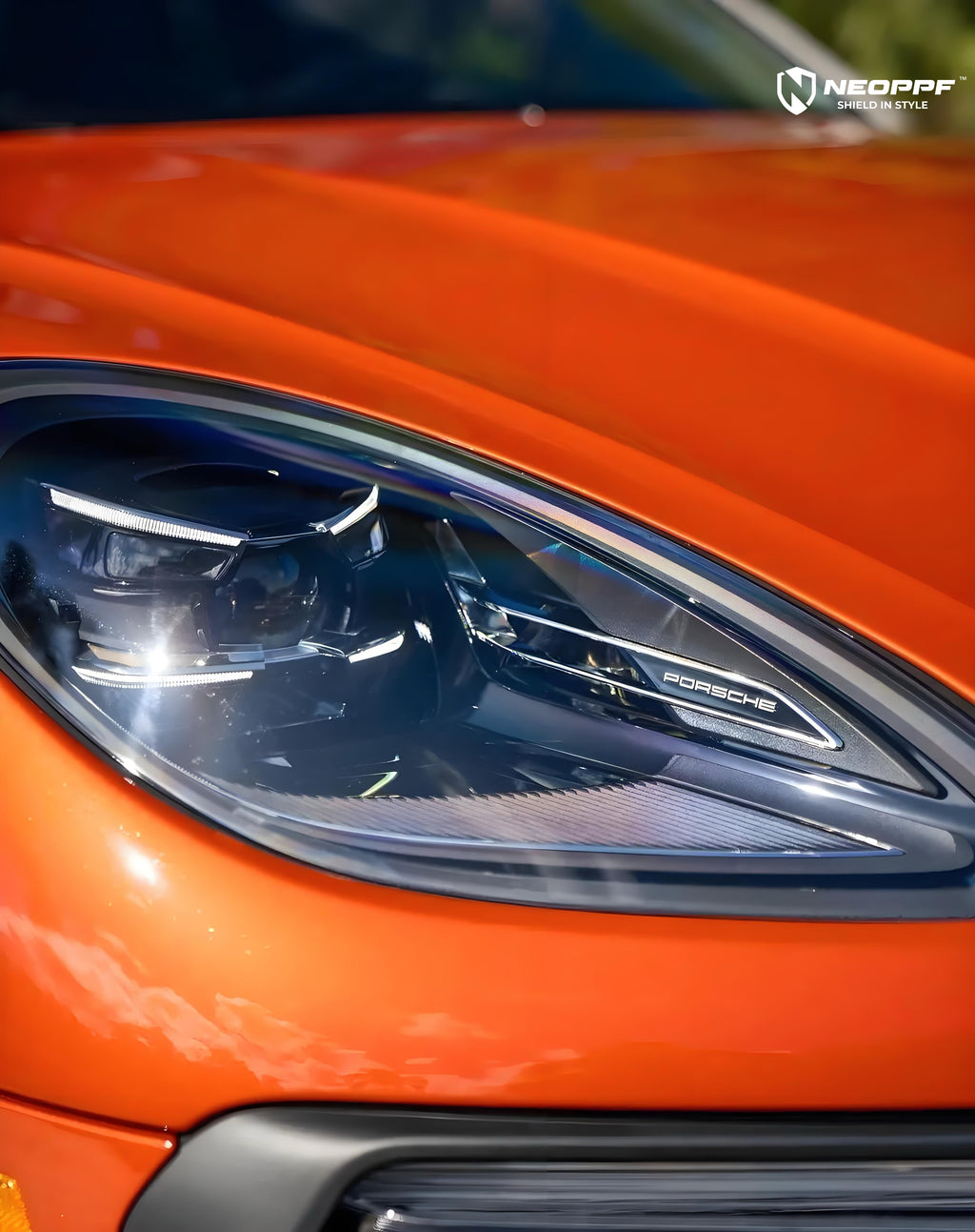 A sports car with Papaiya Orange paint protection film colored wrap is parking in the garage