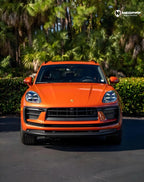 A sports car with Papaiya Orange paint protection film colored wrap is parking in the garage