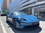 A sports car with Neptune Blue paint protection film colored wrap is parking in the garage
