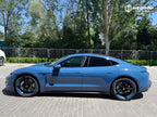 A sports car with Neptune Blue paint protection film colored wrap is parking in the garage