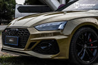 A sports car with Combat Green paint protection film colored wrap is parking in the garage