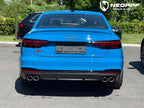 A sports car with Flowing Blue paint protection film colored wrap is parking in the garage