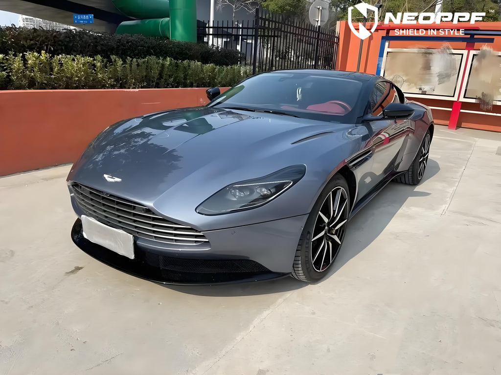 A sports car with Shark Blue paint protection film colored wrap is parking in the garage