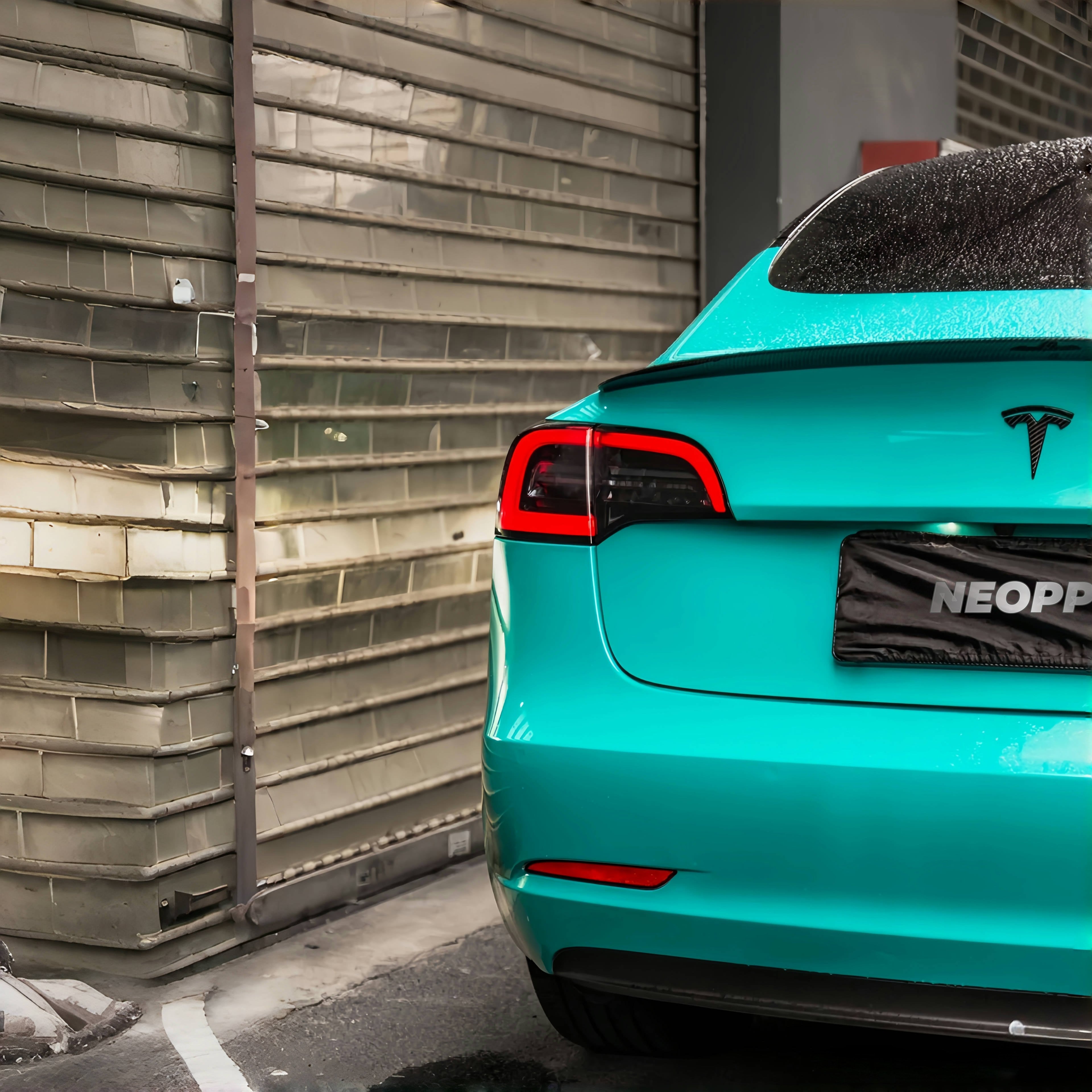 A sports car with Turquoise Blue paint protection film colored wrap is parking in the garage
