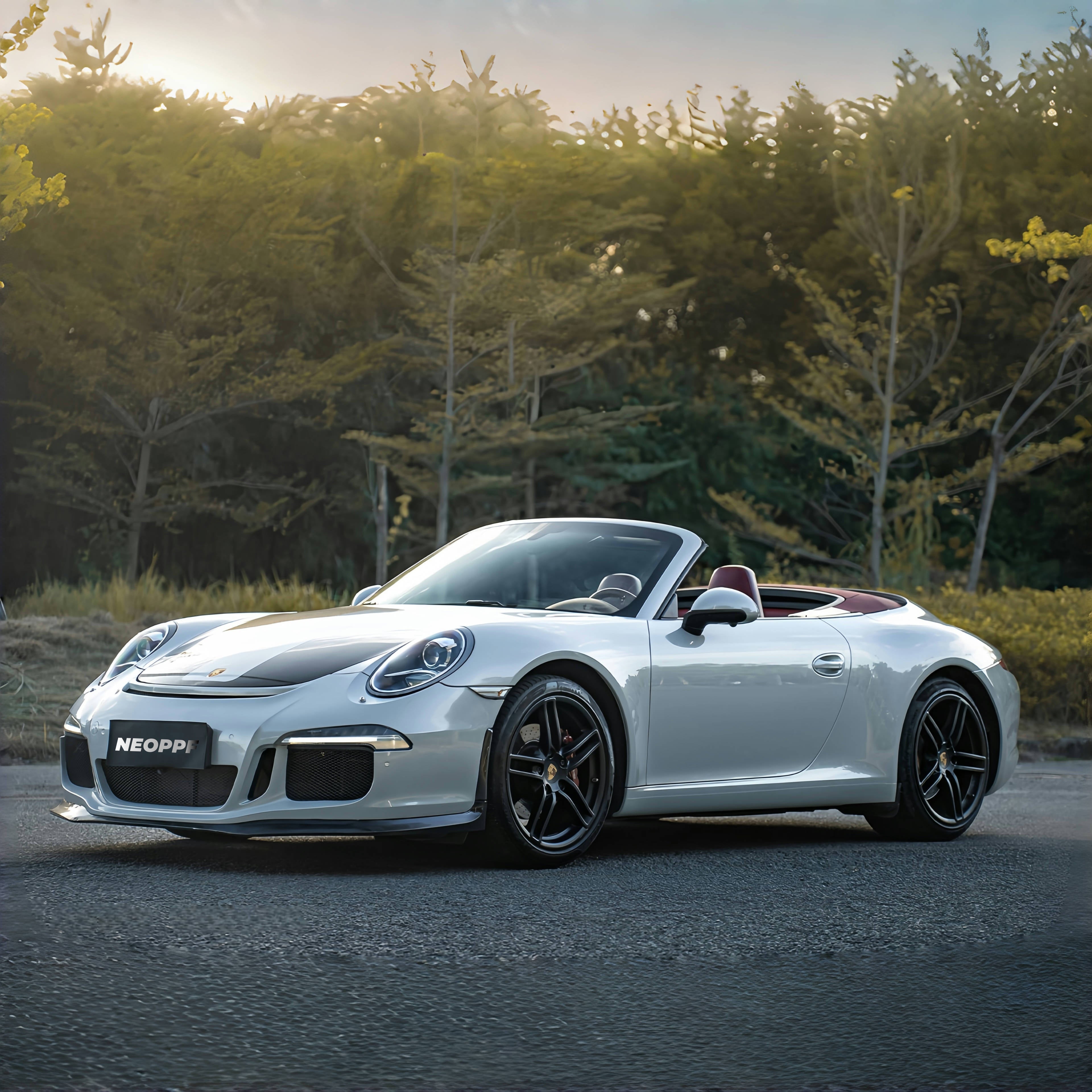 A sports car with Silver Fox Gray paint protection film colored wrap is parking in the garage