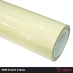 A sports car with Cream Yellow paint protection film colored wrap is parking in the garage